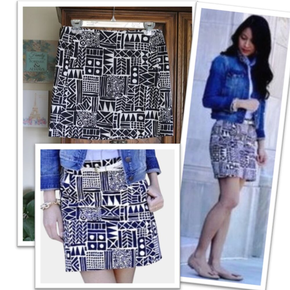 J.CREW Boho Tribal Print Pencil Skirt  Style# 27112-  Black/White Size 2